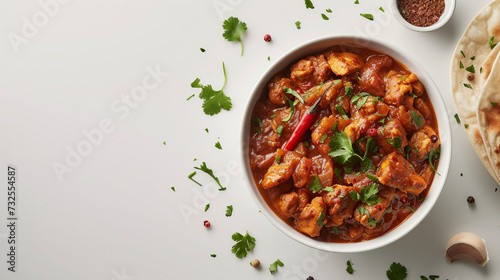 Indian food. Bowl of Indian food on white background. Top view
