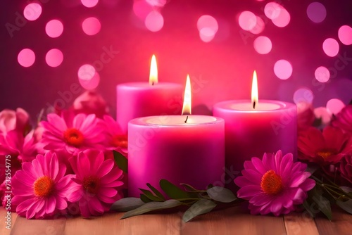 Colorful dreamy candles on bokeh background