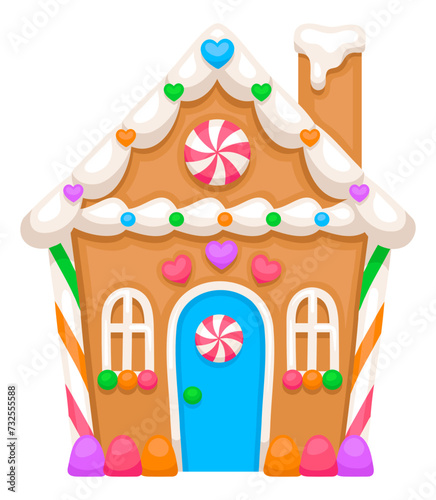 Colorful Gingerbread House SVG Image - Christmas Decoration Cookie Icing Peppermint Illustration