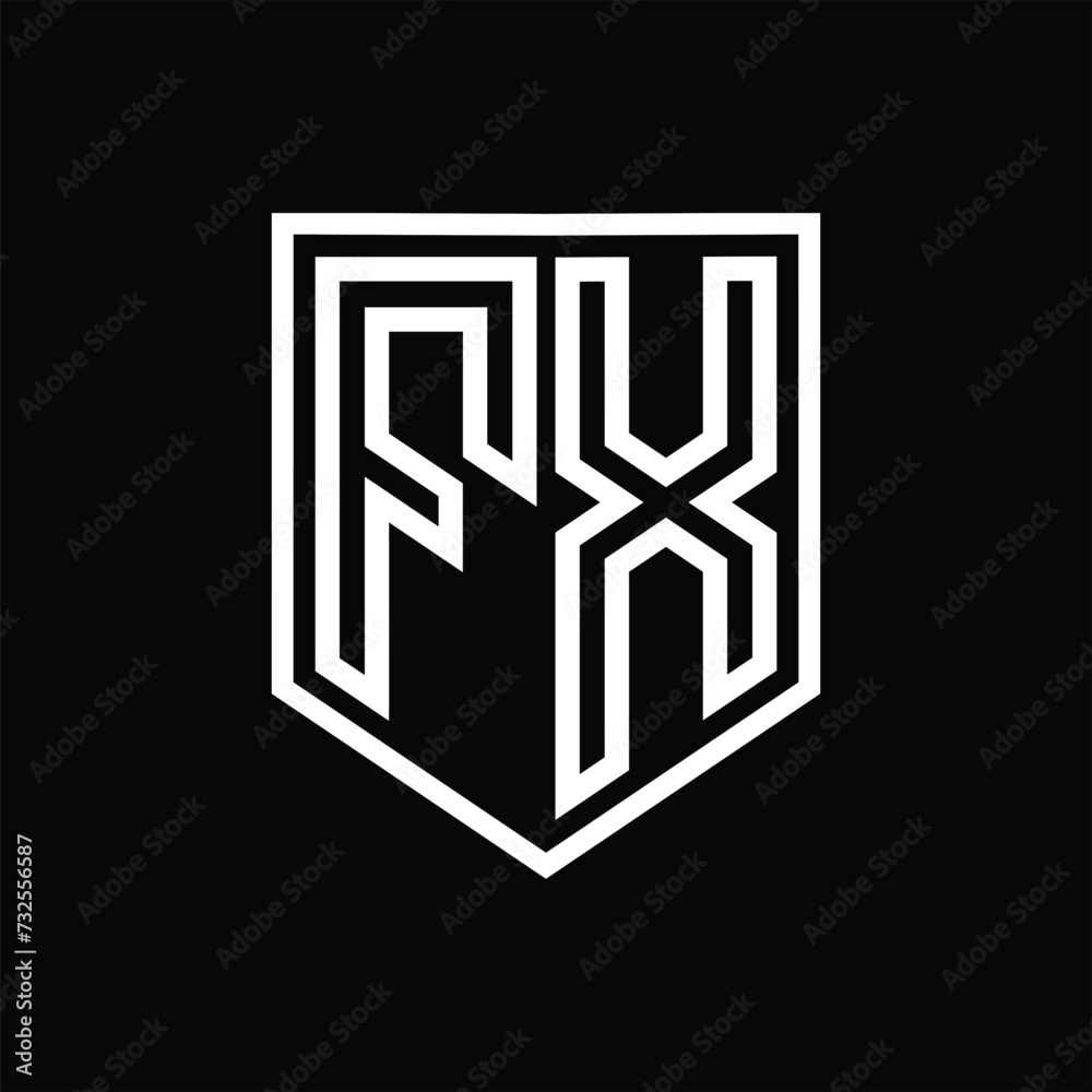 FX Letter Logo monogram shield geometric line inside shield isolated style design FX Letter Logo monogram shield geometric line inside shield isolated style design