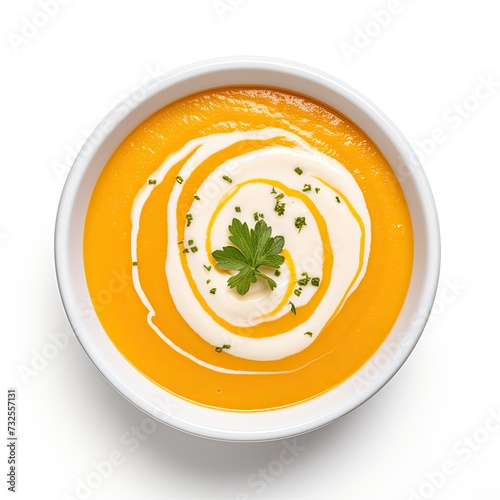 Carrot soup closeup isolated on white background