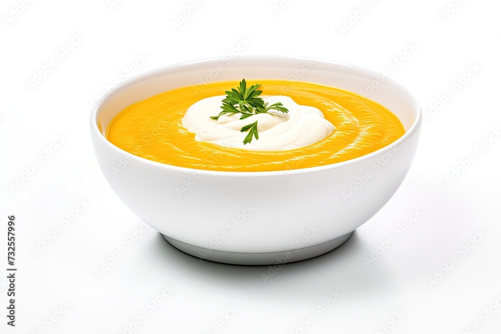 Carrot soup closeup isolated on white background