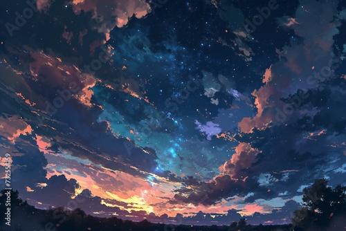 Night sky with clouds and stars