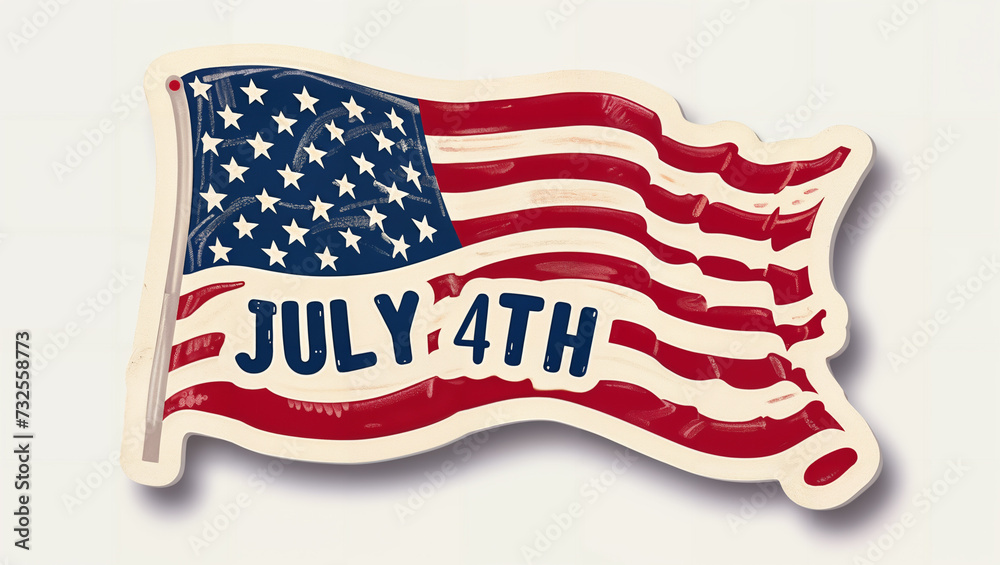 Obraz premium A vintage-style puffy sticker for USA Independence Day with the text 