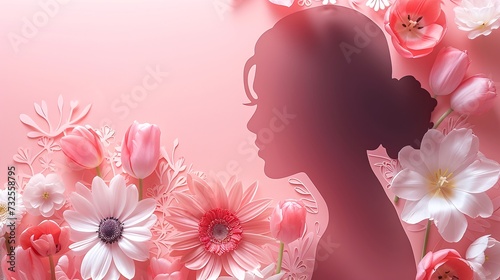 Soothing Background with Woman Silhouette and Pastel Pink & White Flowers - Beauty & Femininity Theme © ahbapx