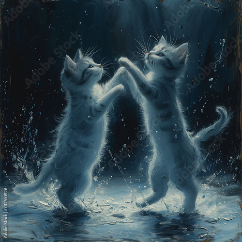 Small to mediumsized Felidae dancing in water painting photo