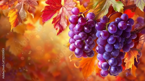 
Grapes, berries on autumn background with leaves