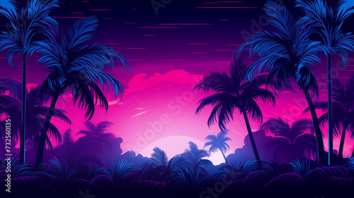 Neon Palm Trees against a Vibrant Pink Sunset Sky