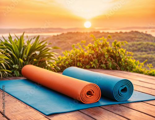 yoga mat against beautiful sunrise