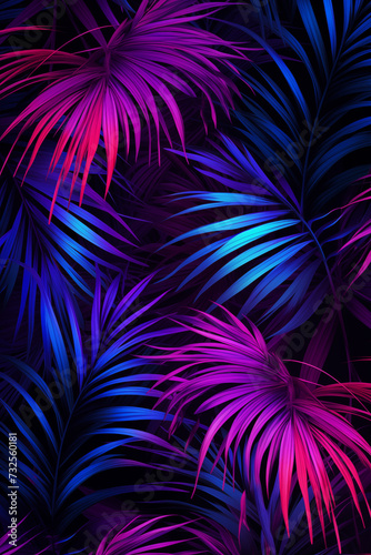 Neon Glow Tropical Palm Leaves Background