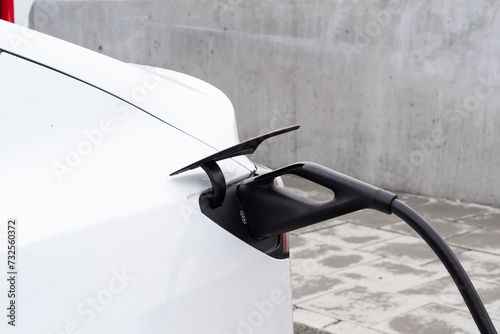 Supercharger station. The supercharger offers fast recharging of the electric vehicles.