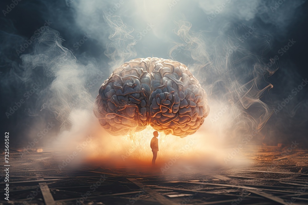  Surreal Abstract image of ADHD brain with having brain fog - obrazy, fototapety, plakaty 