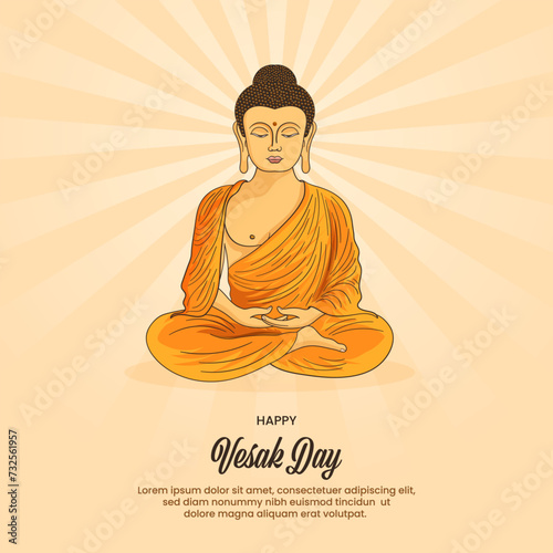 Vesak Day Creative Concept for Card or Banner. Vesak Day is a holy day for Buddhists. Happy Vesak Day with Siddhartha Gautama Statue Design