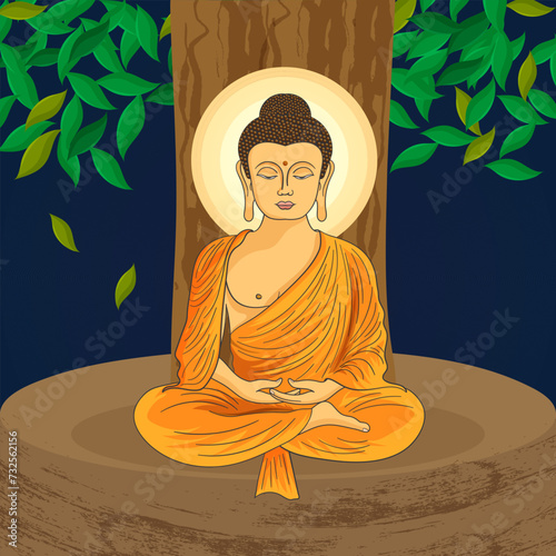 Happy Vesak Day, Buddha day. Vesak Day Creative Concept for Card. Holy day for Buddhists. Siddhartha Gautama Statue Design Vector Illustration