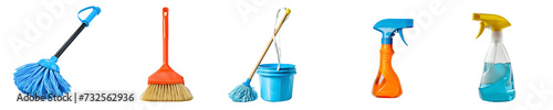 Set of 5 Cleaning Items - Transparent PNG Images (Brushes, Bucket, Cleaning Sprays)