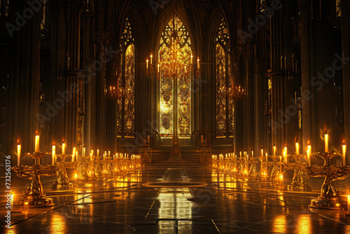 Gilded Glory: Stained Glass Majesty in a Gothic Cathedral © Andrii 