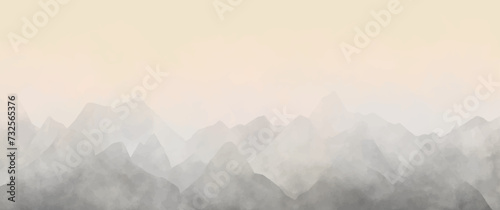 Mountain watercolor vector background with sky and clouds. Oriental luxury misty landscape illustration with watercolor texture for design interior, flyers, poster, cover, banner. Modern painting.	 photo