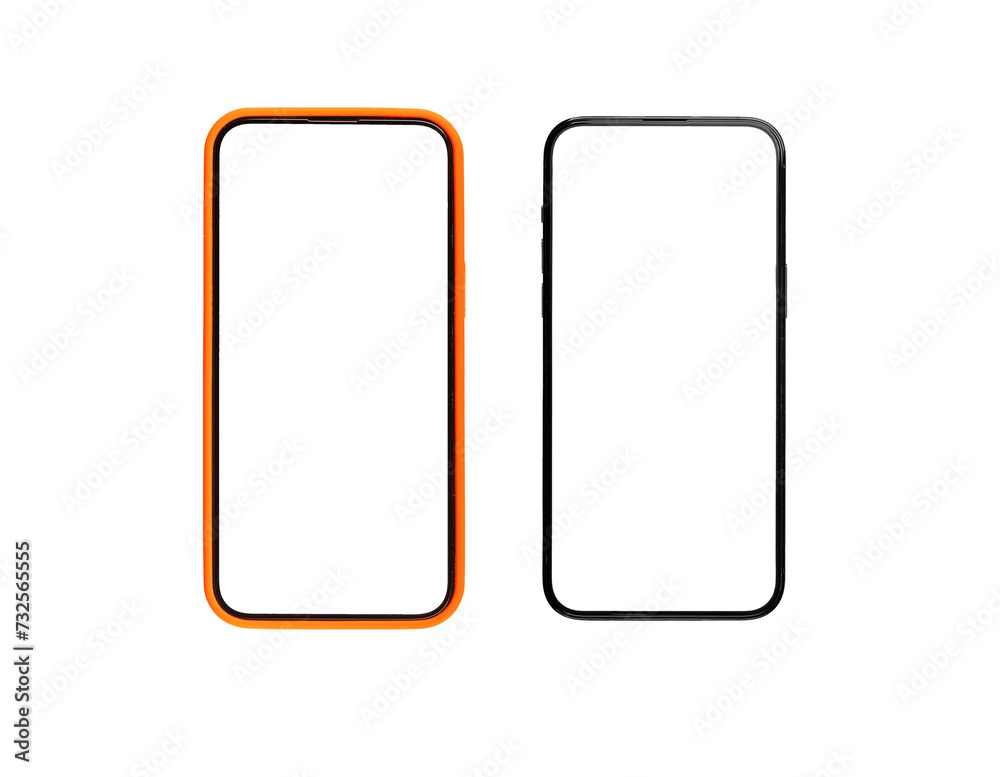 Mobile phone screen mockups. Smartphone displays mock-ups isolated on white background Mobile phone screen mockups. Smartphone displays mock-ups isolated on white background