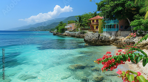Jamaica island, Montego Bay and beach background. photo