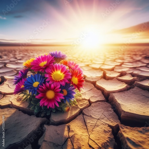 Beautiful flowers on a soil ground