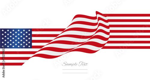 Flat USA flag converted into a wavy flag first then to flat again. Banner, poster, greeting card for USA holidays on white background