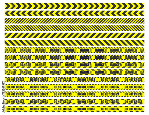 yellow and black stripes police tape for do not cross, danger, caution, warning and crime scene line. vector illustration isolated on white background. © Zhee-Graphic