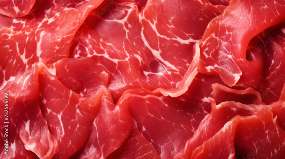 Ultra-detailed close-up photo of meat texture. Appetizing red meat background. Generative AI Ultra-detailed close-up photo of meat texture. Appetizing red meat background. Generative AI