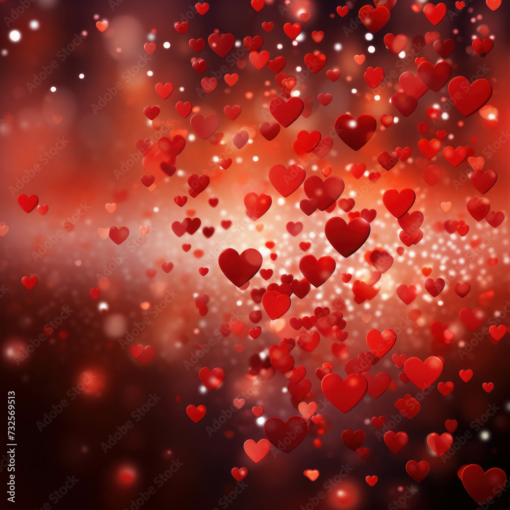 Elegant red Valentines Day heart particles and shiny confetti for a romantic celebration on February 14th, 2024. AI generative.
