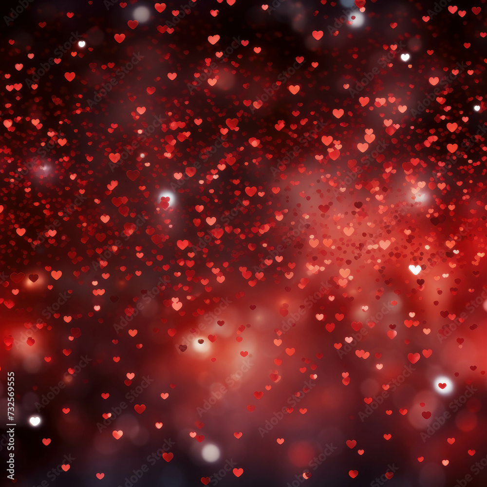 Bright red Valentines Day heart particles and sprinkles confetti for a festive celebration on 14th February 2024. AI generative.
