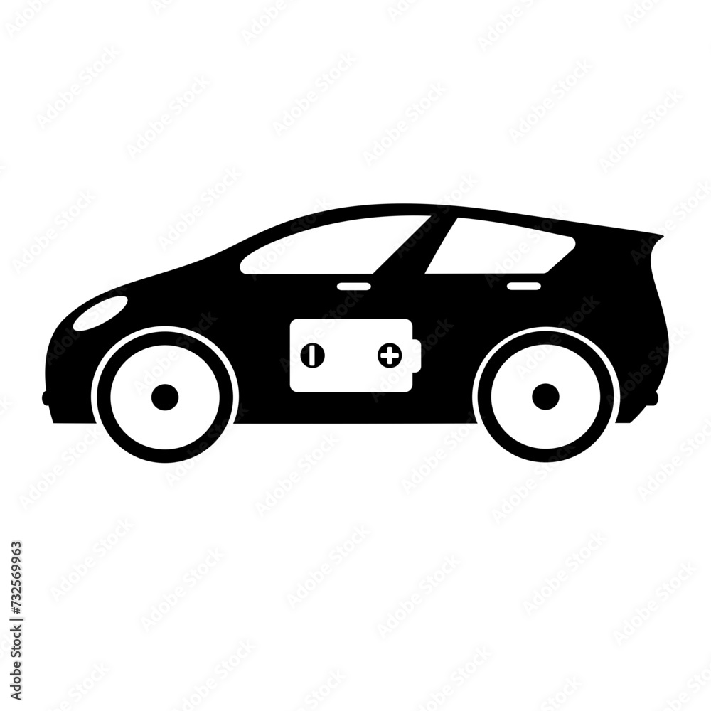 Electric Car EV Battery Filled Icon | Plus Minus Sign | Electric Car with Battery Symbol