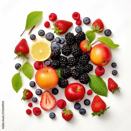 Healthy assortment of fruits  vegetables  and berries captured from a top view. AI generative.