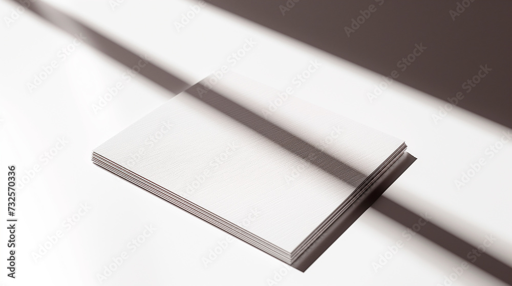 Elegant Minimalism: Floating Blank Business Card Mockup on White Table, Enhanced with Soft Shadows and Sunlight Elegant Minimalism: Floating Blank Business Card Mockup on White Table, Enhanced with Soft Shadows and Sunlight