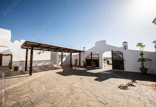 Patio de casa, entrada con puertas de madera. Casa de campo, Fuerteventura, Islas Canarias. Museo de queso majorero. photo