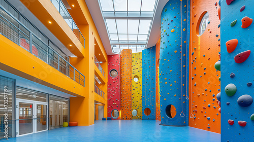 A large building with a climbing wall in the middle of it photo