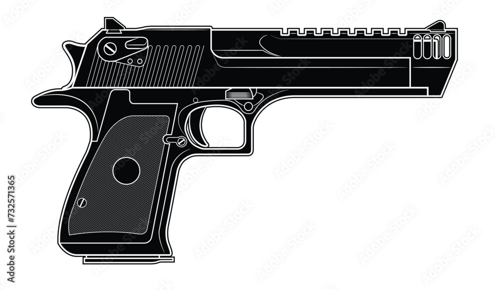 Vector illustration of the Desert Eagle automatic pistol with picatinny ...