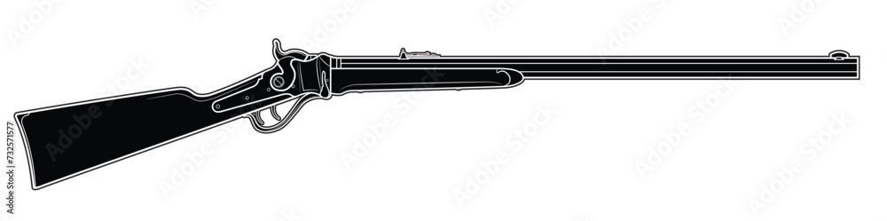Vector illustration of the Sharps Cavalry rifle on the white background. Right side. - obrazy, fototapety, plakaty 