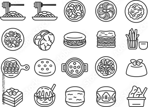 イタリアン料理のアイコン（線画）のイラストセット