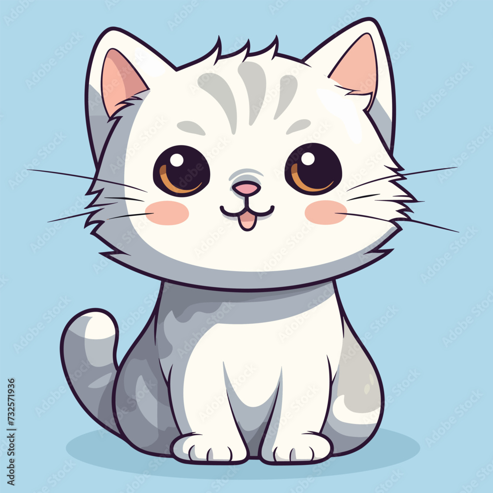 Cute cartoon cat on a blue background. Vector Illustration. Cute cartoon cat on a blue background. Vector Illustration.