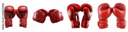 Set of 4 Red Boxing Gloves - Transparent PNG Images (Various Angles) photo
