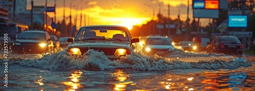 vehicles on waterlogged roadways