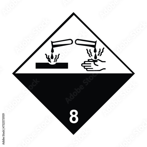 ADR 8 corrosive substance sign, black and white diamond sign, vector illustration photo