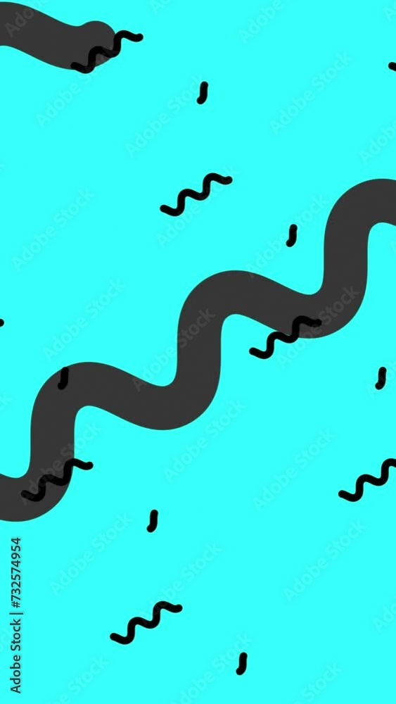 Diagonally moving black color zigzag line stripes over sky blue color background. Motion graphics animated background. Abstract flat animated Background for animation typography or presentation.