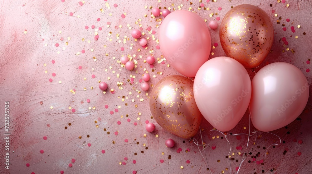 Festive Pink and Gold Balloons for Birthday Celebration Festive Pink and Gold Balloons for Birthday Celebration
