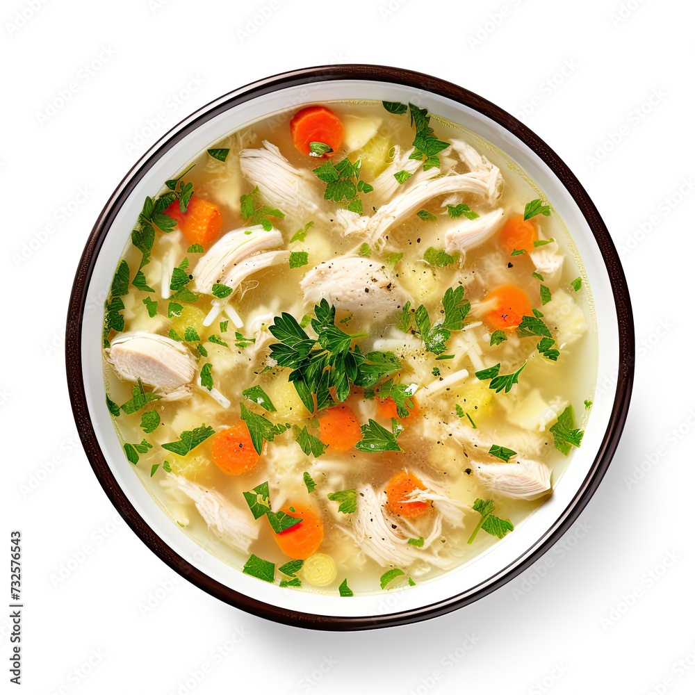 Chicken soup with vegetables closeup