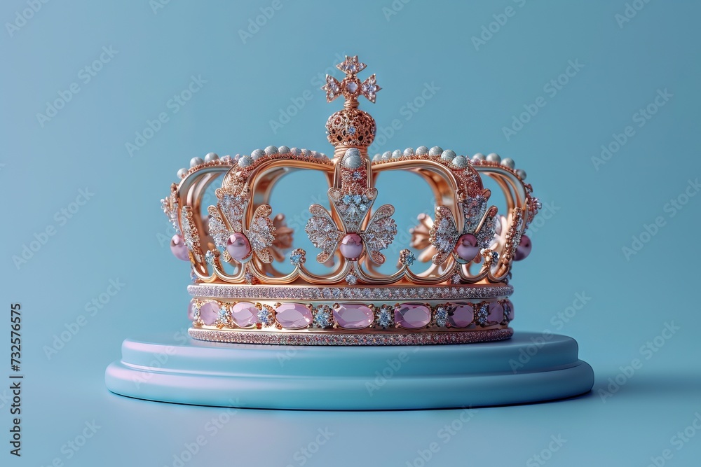 prince crown decorated with precious stones on a pillow in rays of light. prince crown decorated with precious stones on a pillow in rays of light.