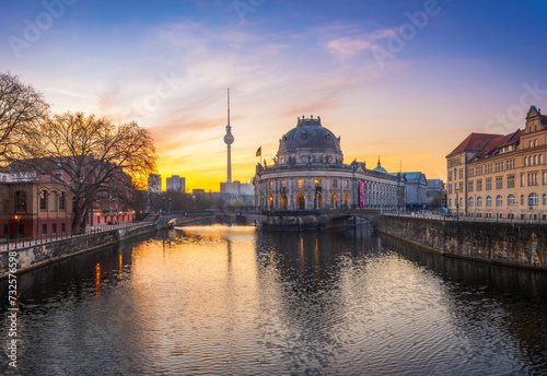 Panorama sunrise of the museums island in Berlin, Germany