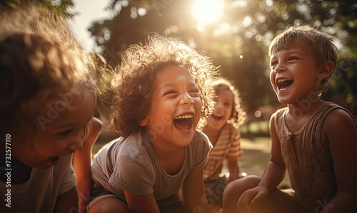 Group of Young Children Laughing Together