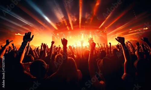 Crowd of People at Concert With Hands Raised