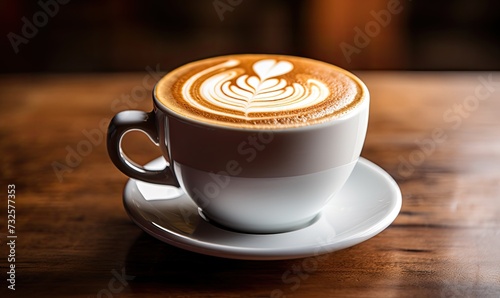 A Cappuccino on a Saucer on a Wooden Table