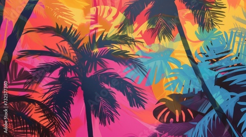 Silhouetted palm shapes in vibrant hues